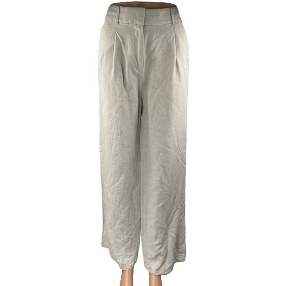 LOFT Women's White Linen Pleated High Waist Palazzo Wide Leg Trousers Pants Sz 4 - Picture 1 of 4